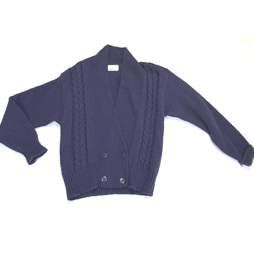 Vintage 80s Here's a Hug Blue Cable Knit Cardigan Sweater Women's M
